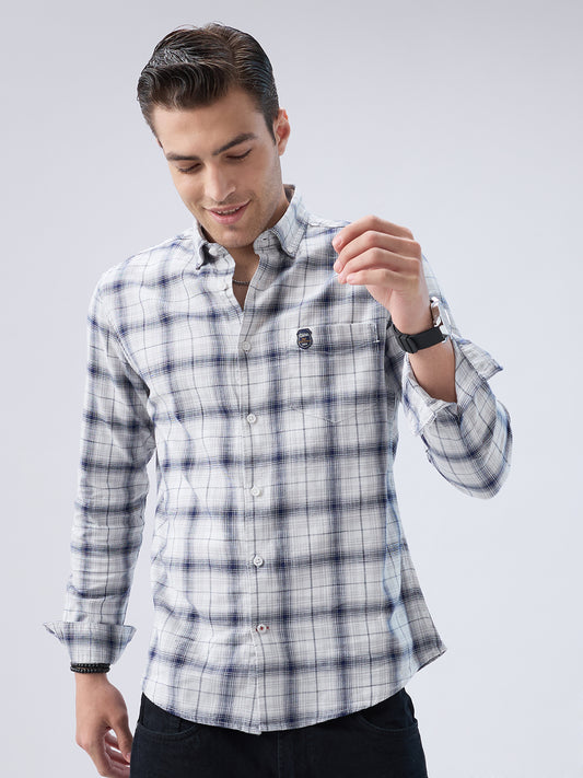 Monochrome Plaid Checks Button-Down Collar Shirt