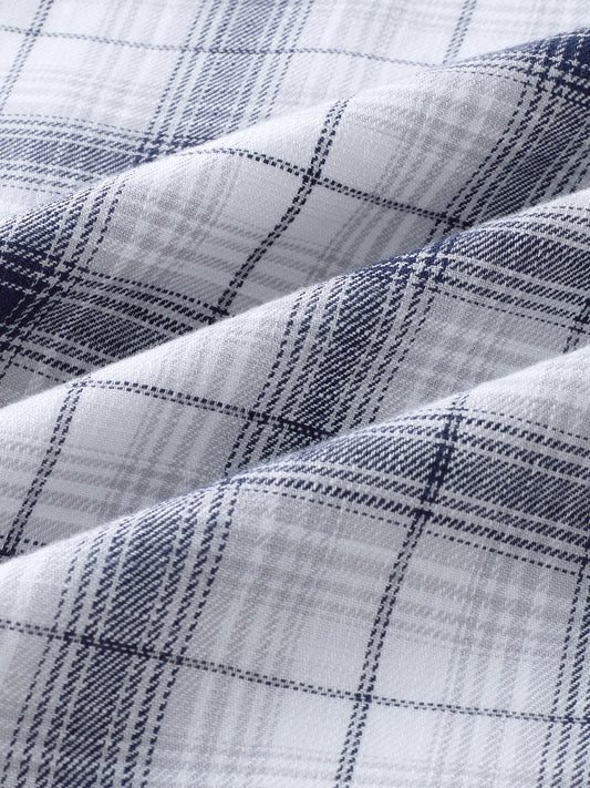 Monochrome Plaid Checks Button-Down Collar Shirt