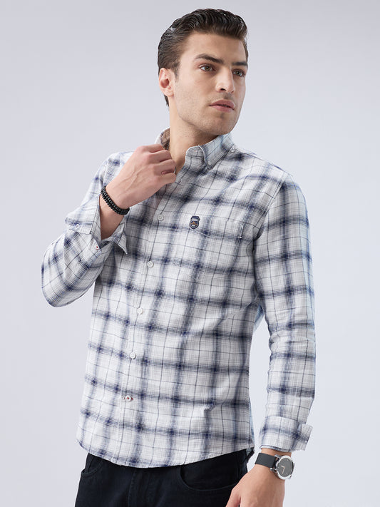 Monochrome Plaid Checks Button-Down Collar Shirt