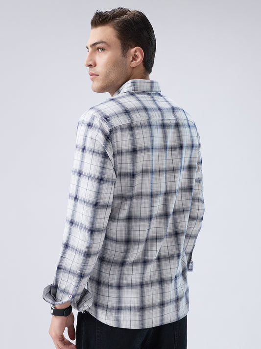 Monochrome Plaid Checks Button-Down Collar Shirt