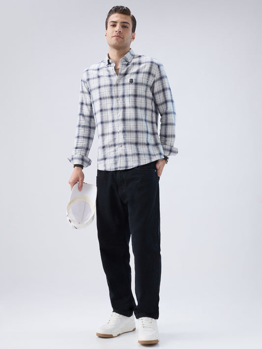 Monochrome Plaid Checks Button-Down Collar Shirt