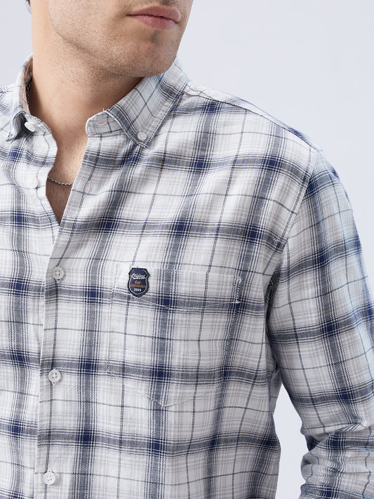 Monochrome Plaid Checks Button-Down Collar Shirt