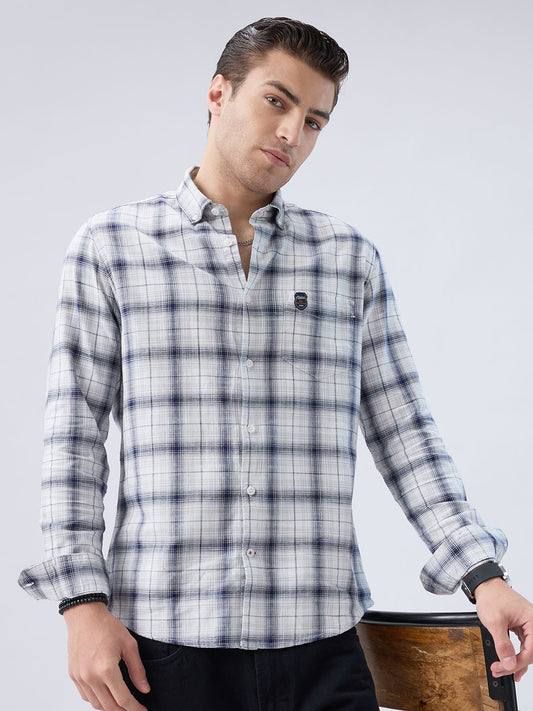 Monochrome Plaid Checks Button-Down Collar Shirt