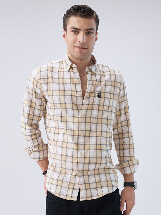 Neutral Beige & Black Windowpane Checks Shirt