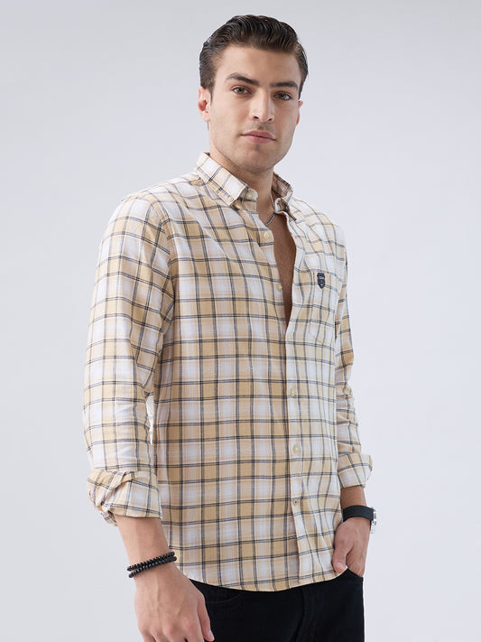 Neutral Beige & Black Windowpane Checks Shirt