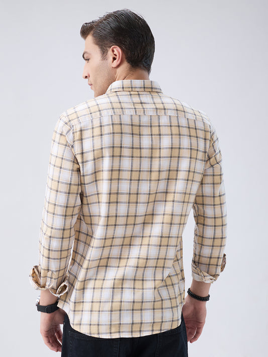 Neutral Beige & Black Windowpane Checks Shirt