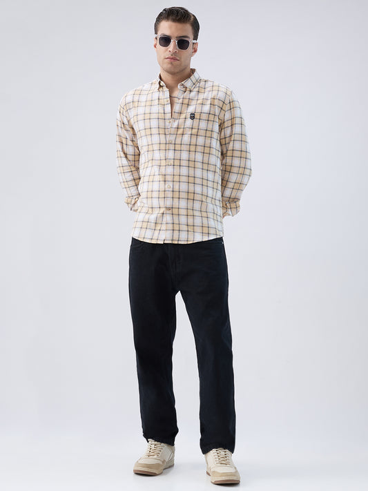 Neutral Beige & Black Windowpane Checks Shirt