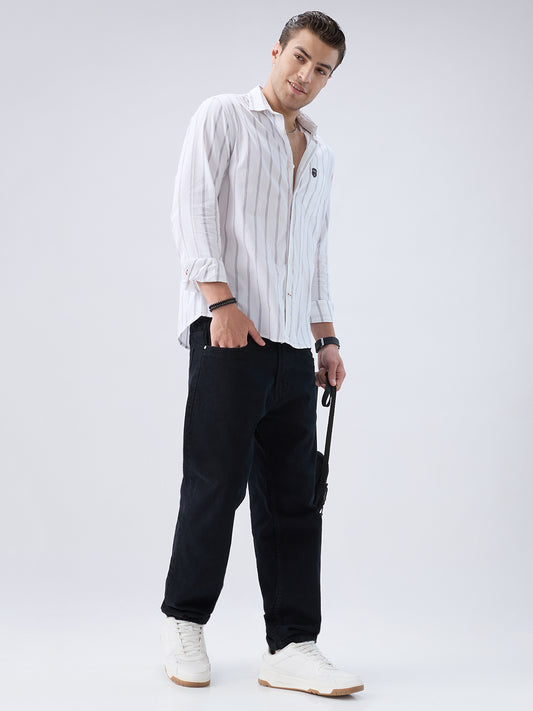 Elegant White Striped Weekend Shirt