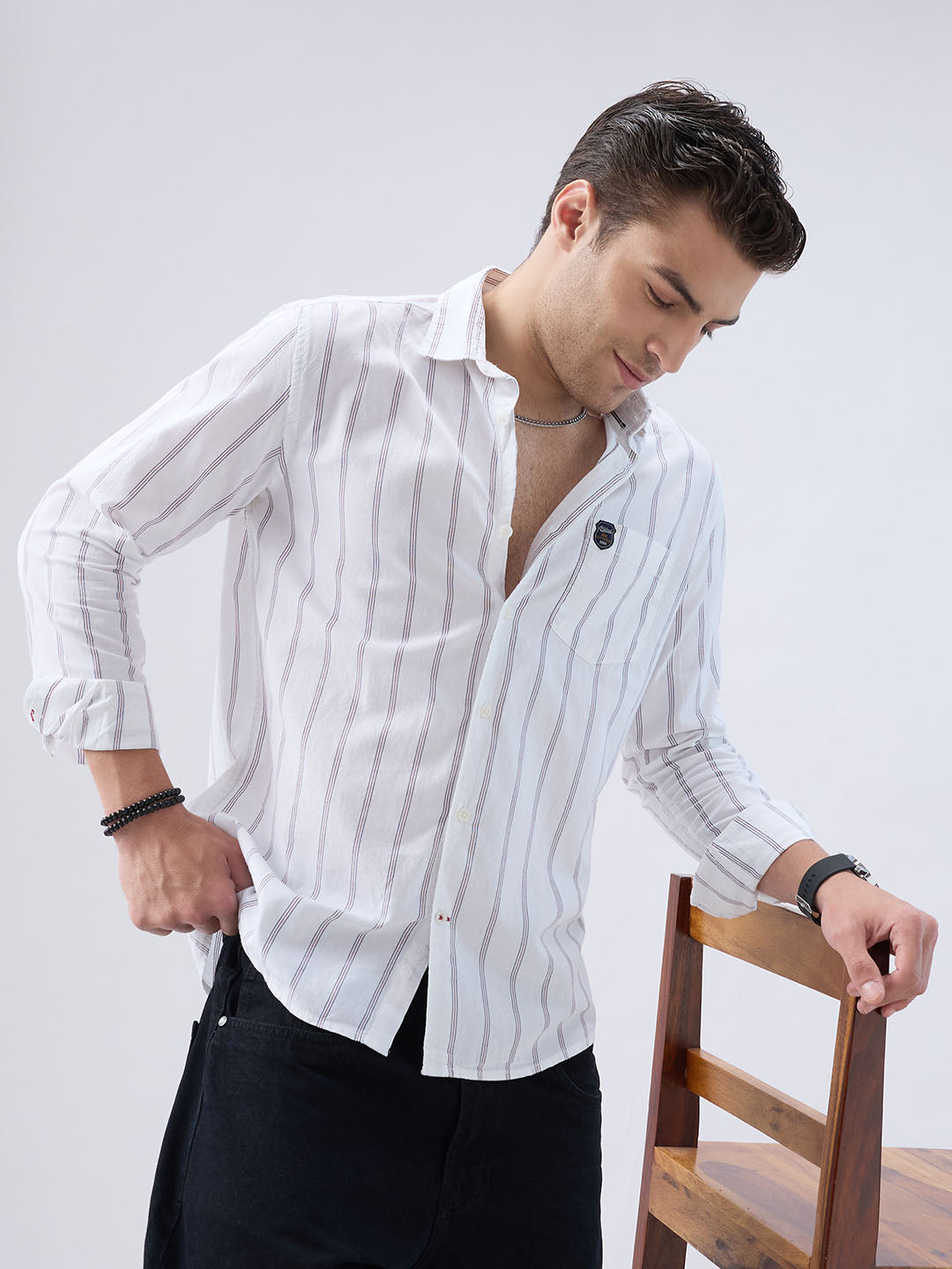 Elegant White Striped Weekend Shirt