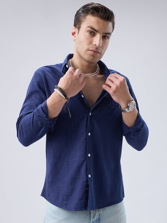 Subtle Deep Blue Printed Shirt
