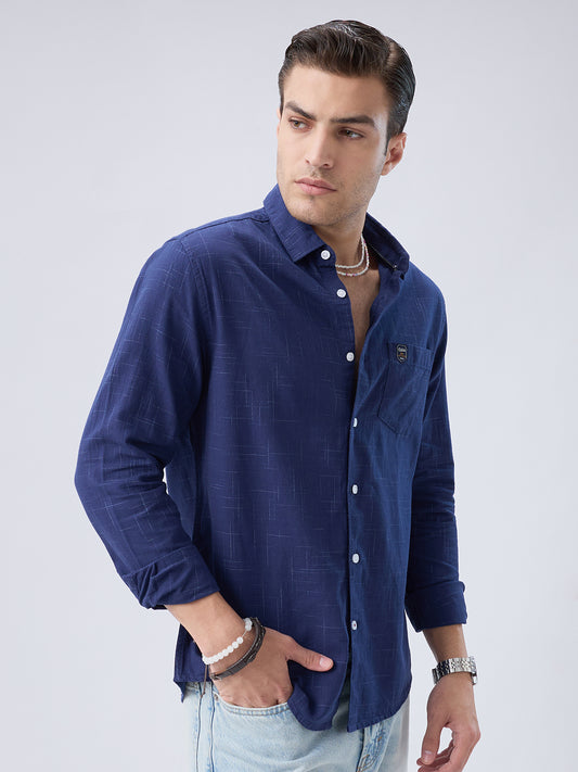 Subtle Deep Blue Printed Shirt