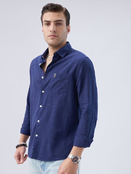 Subtle Deep Blue Printed Shirt