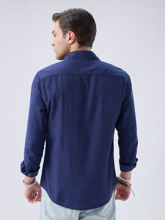 Subtle Deep Blue Printed Shirt