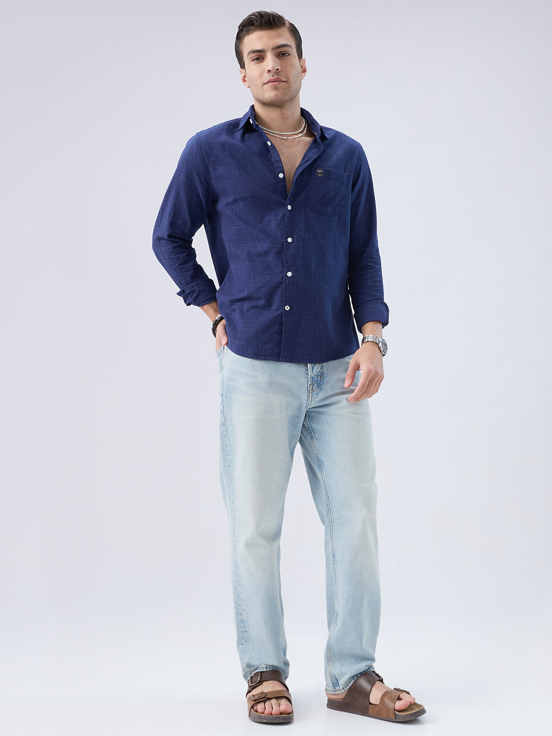 Subtle Deep Blue Printed Shirt