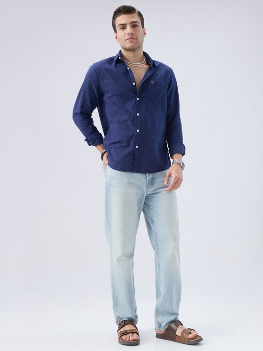 Subtle Deep Blue Printed Shirt