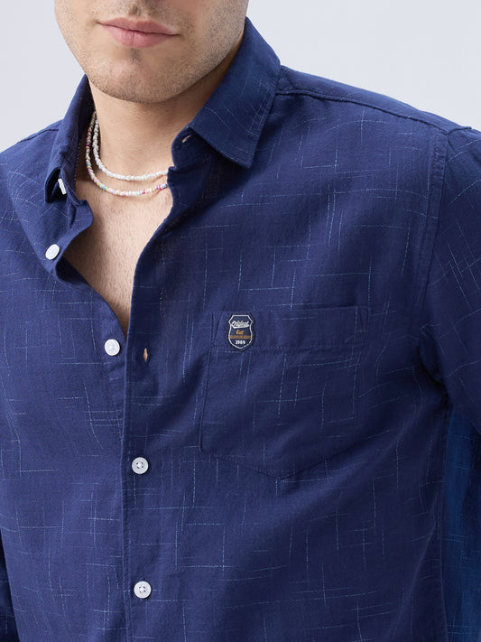 Subtle Deep Blue Printed Shirt