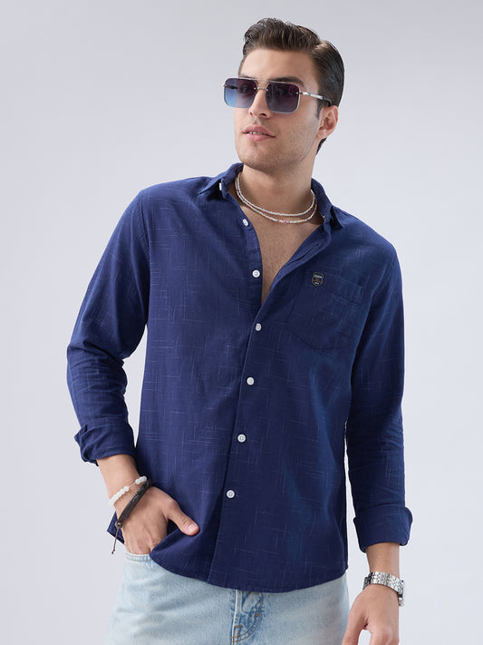Subtle Deep Blue Printed Shirt