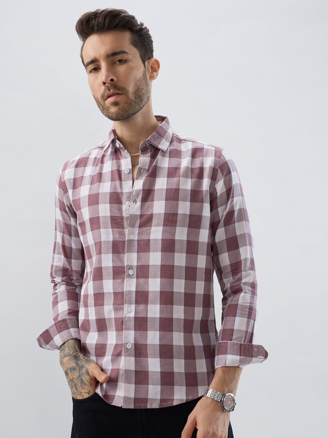 Premium Cotton Rosewook Pink Box Checked Shirt