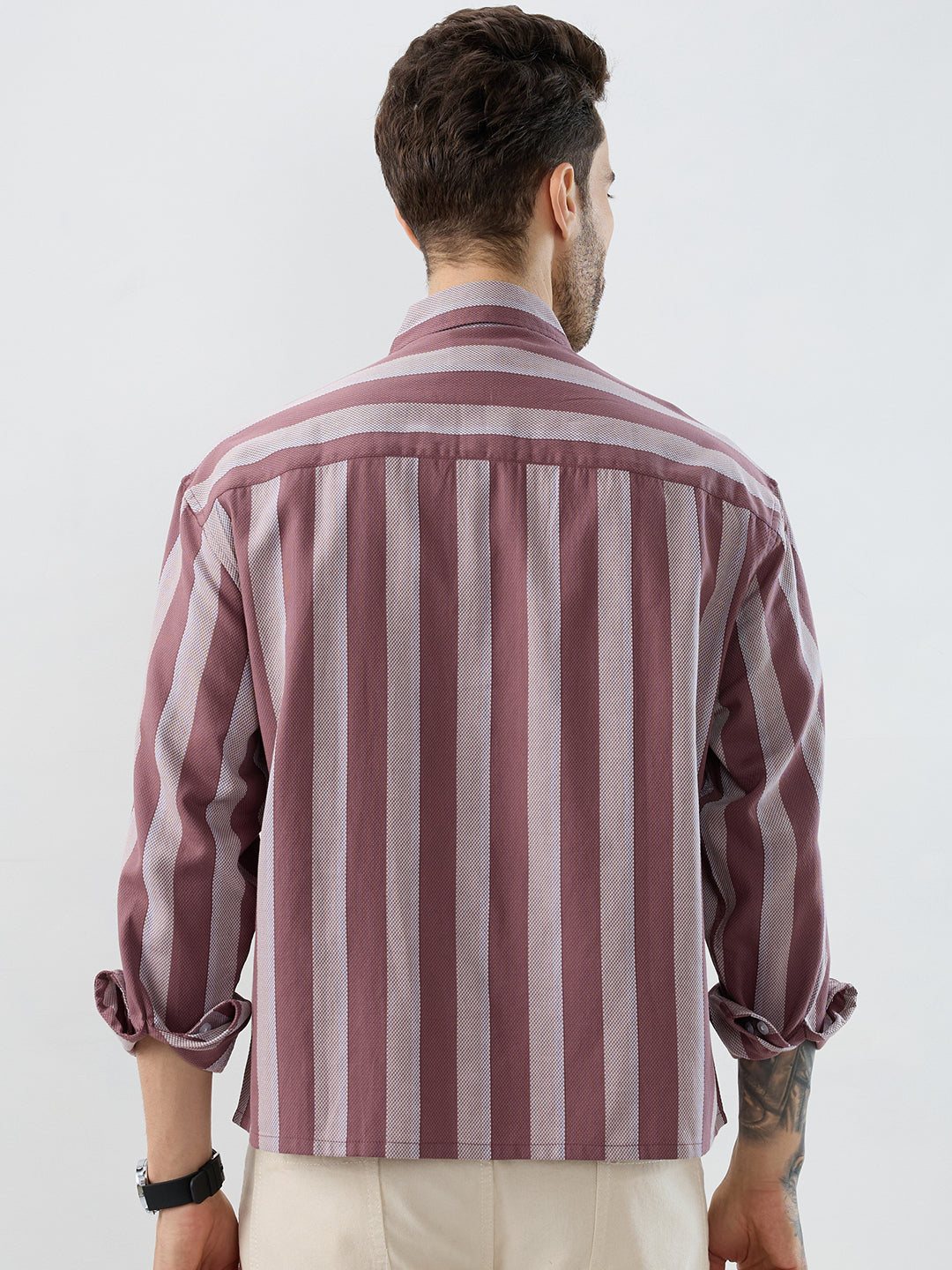 Raspberry Glace Pink Bold Striped Boxy Fit Crop Shirt