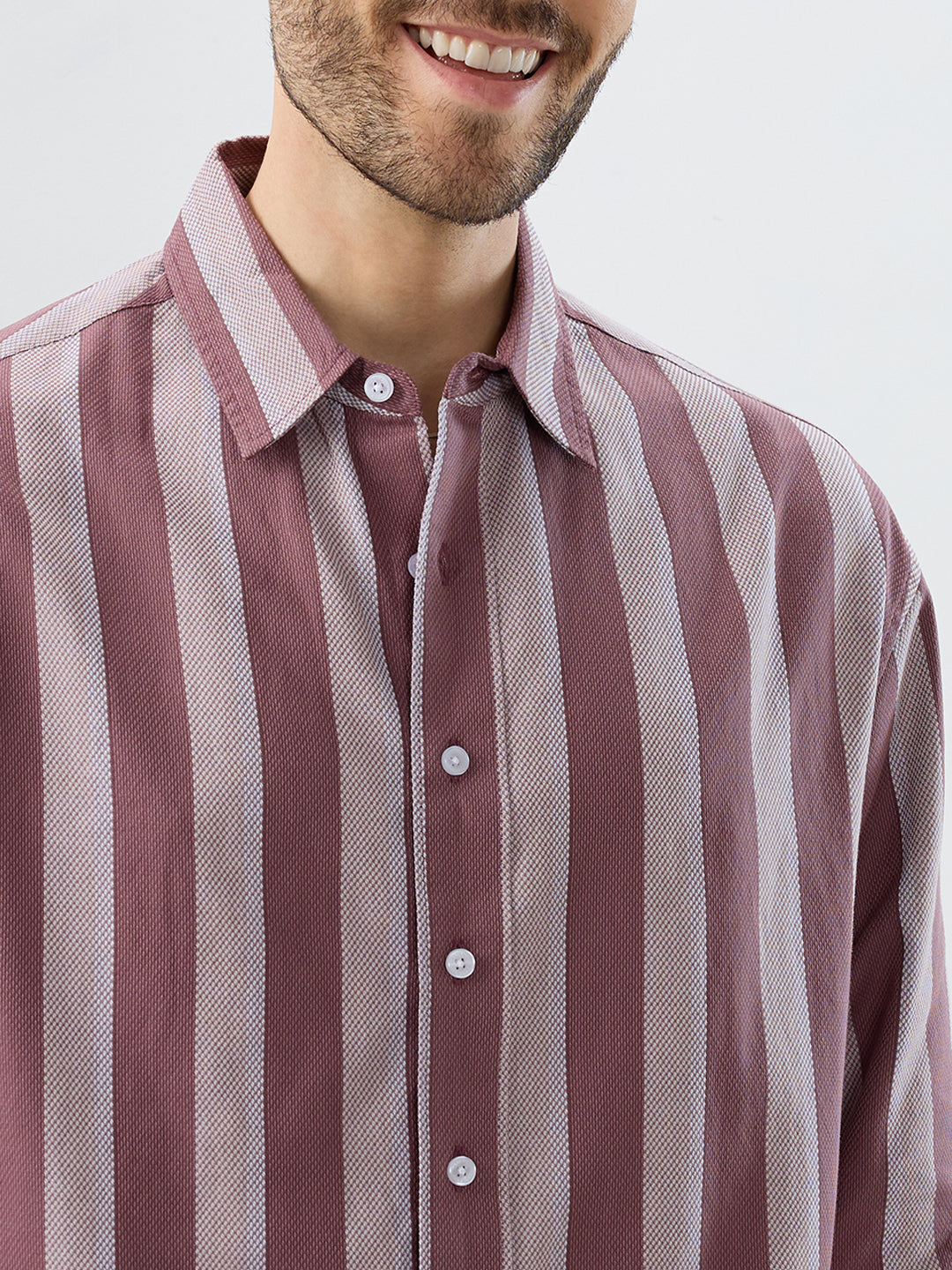 Raspberry Glace Pink Bold Striped Boxy Fit Crop Shirt