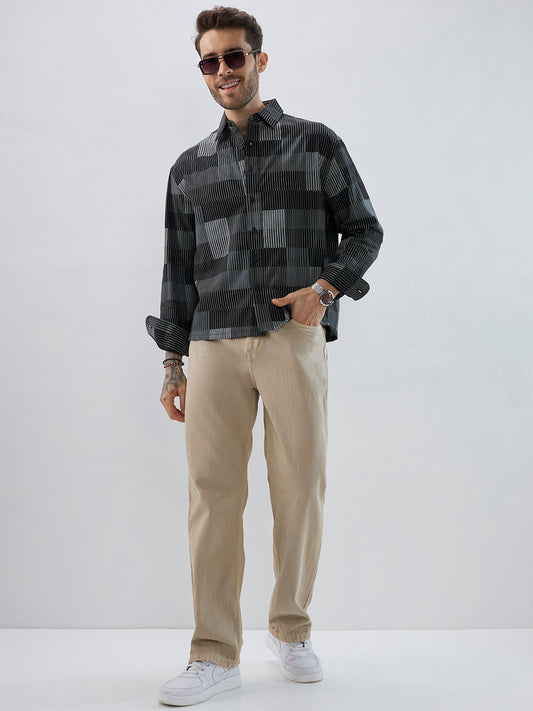 Distinguished Monochrome Maestro Contrast Stripe Boxy Fit Crop Shirt