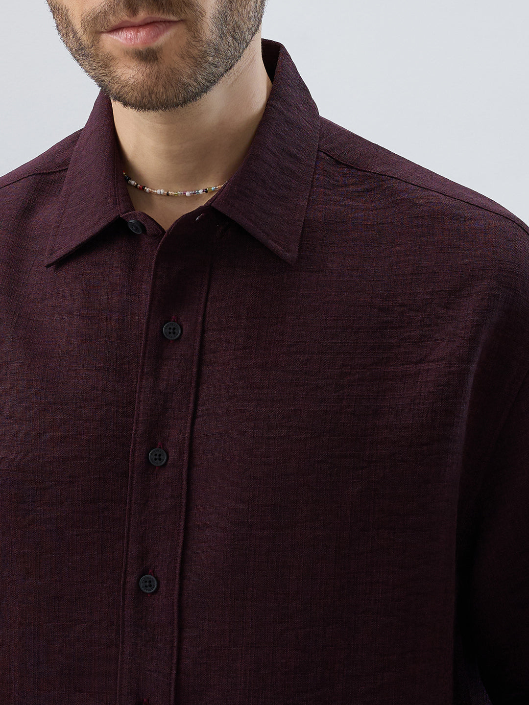 Rich Wine Slub Textured Boxy Fit Crop Shirt