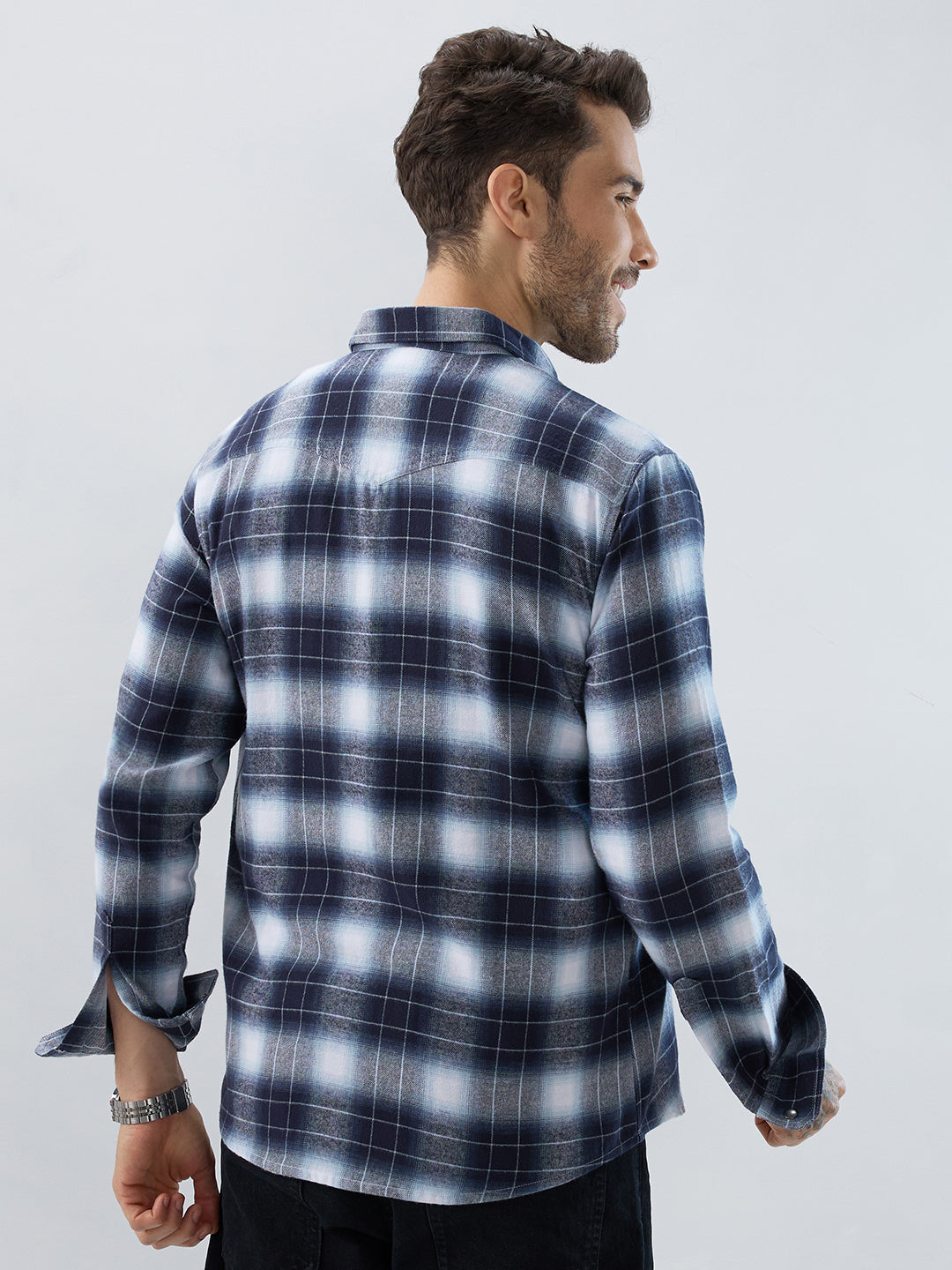 Blue Eminence Ombre Checks Twin Pocket Flannel Shirt