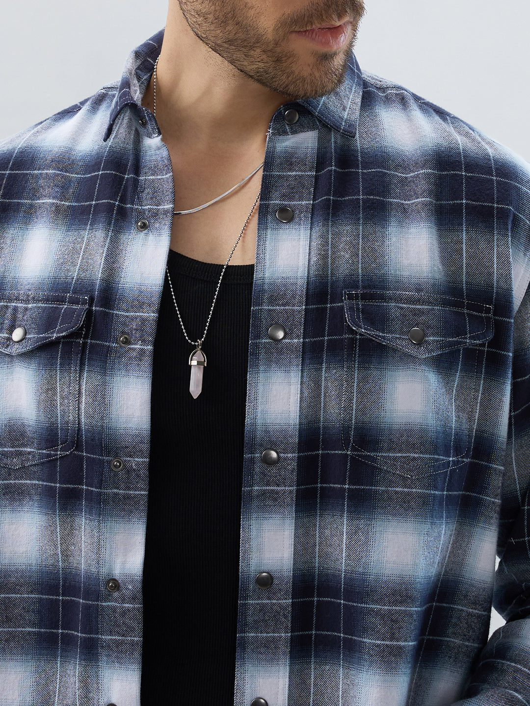 Blue Eminence Ombre Checks Twin Pocket Flannel Shirt