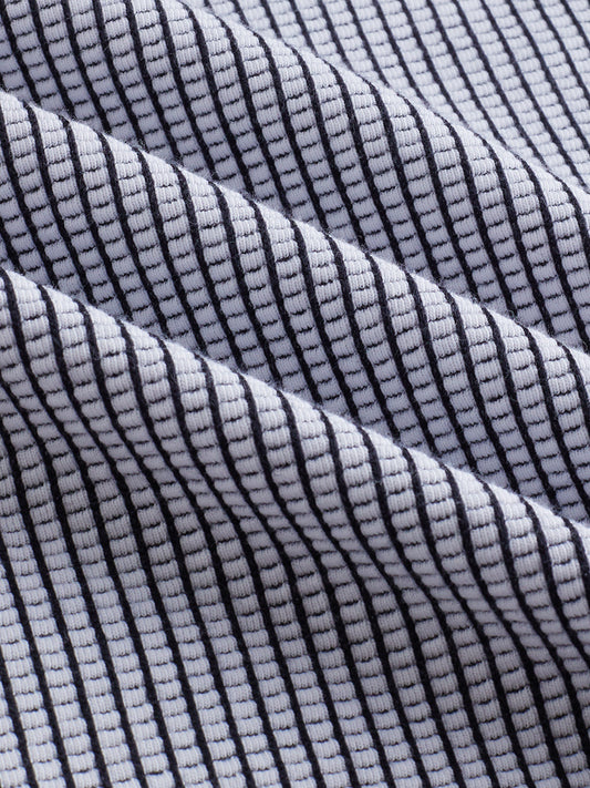 White Grid Textured Knitted Shirt