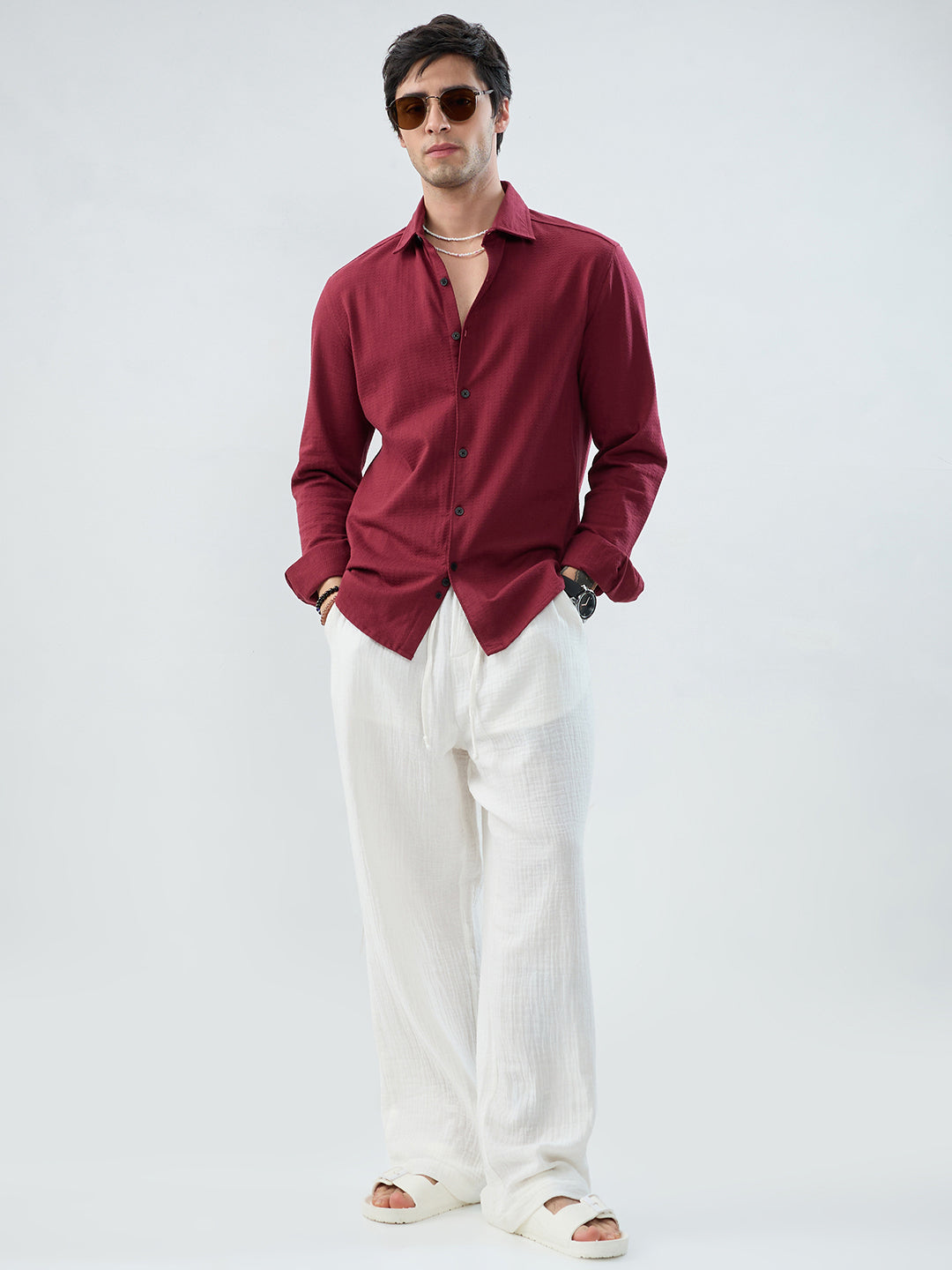 Berry Red Subtle Textured Knit Shirt