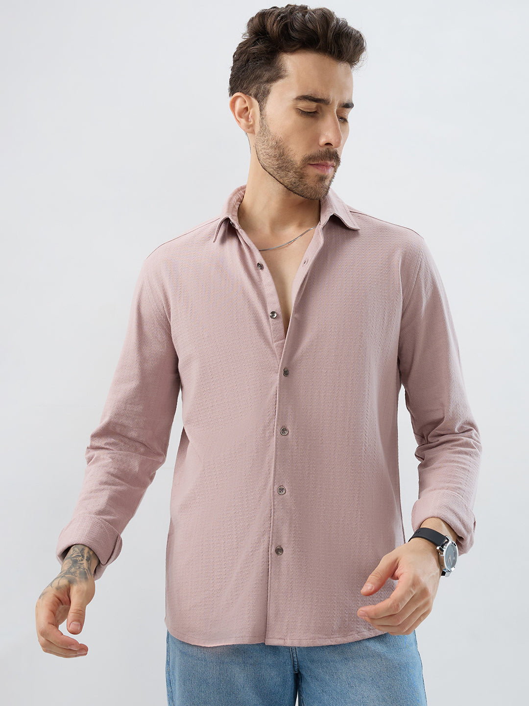 Dusty Rose Pink Textured Knit Shirt