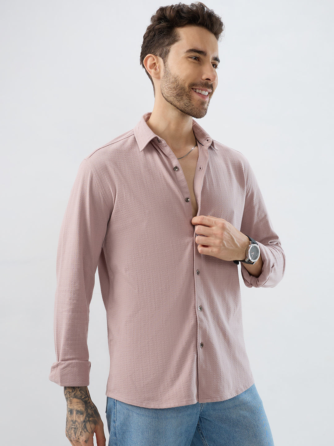 Dusty Rose Pink Textured Knit Shirt