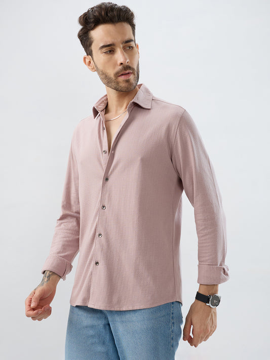 Dusty Rose Pink Textured Knit Shirt