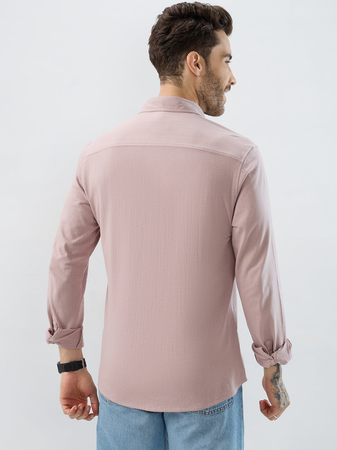 Dusty Rose Pink Textured Knit Shirt