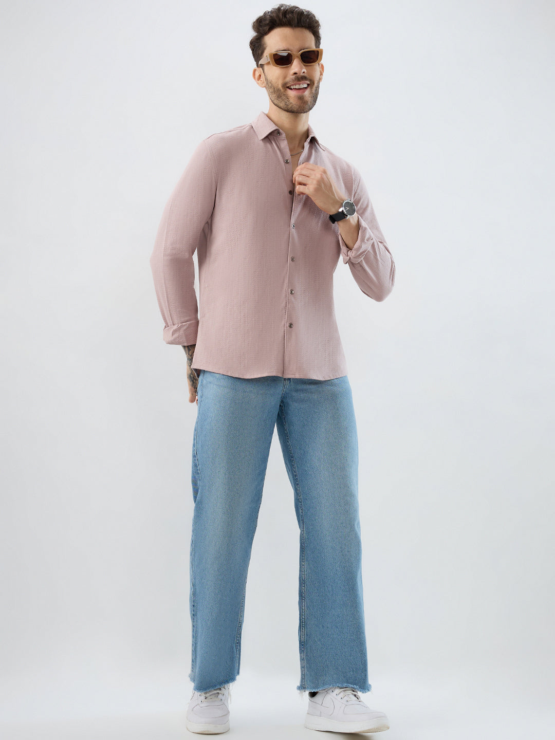 Dusty Rose Pink Textured Knit Shirt
