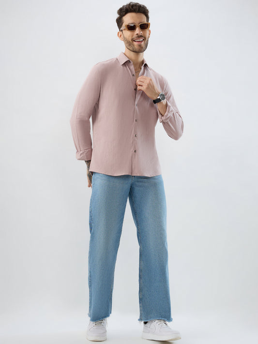 Dusty Rose Pink Textured Knit Shirt