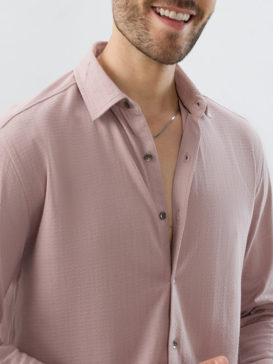 Dusty Rose Pink Textured Knit Shirt