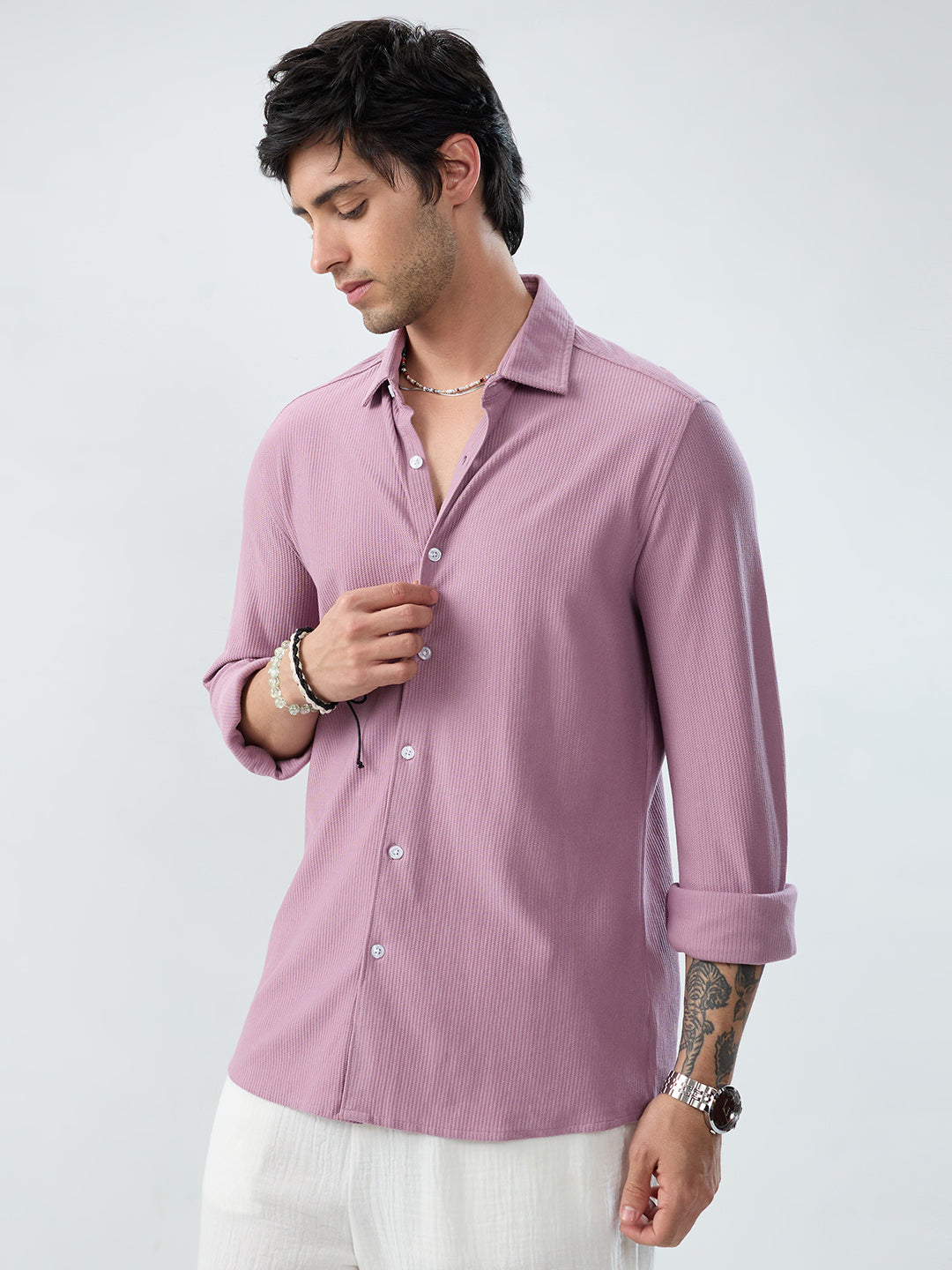 Turkish Rose Pink Textured Knit Shirt