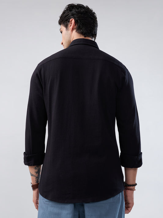 Black Jacquard Knit Everyday Shirt
