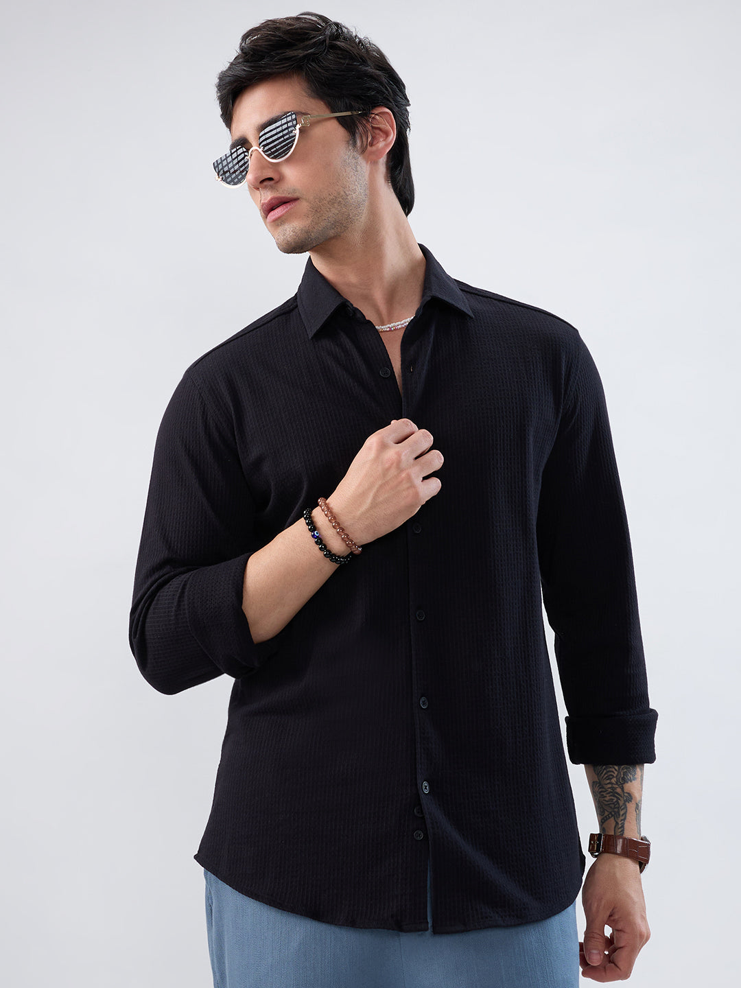 Black Jacquard Knit Everyday Shirt