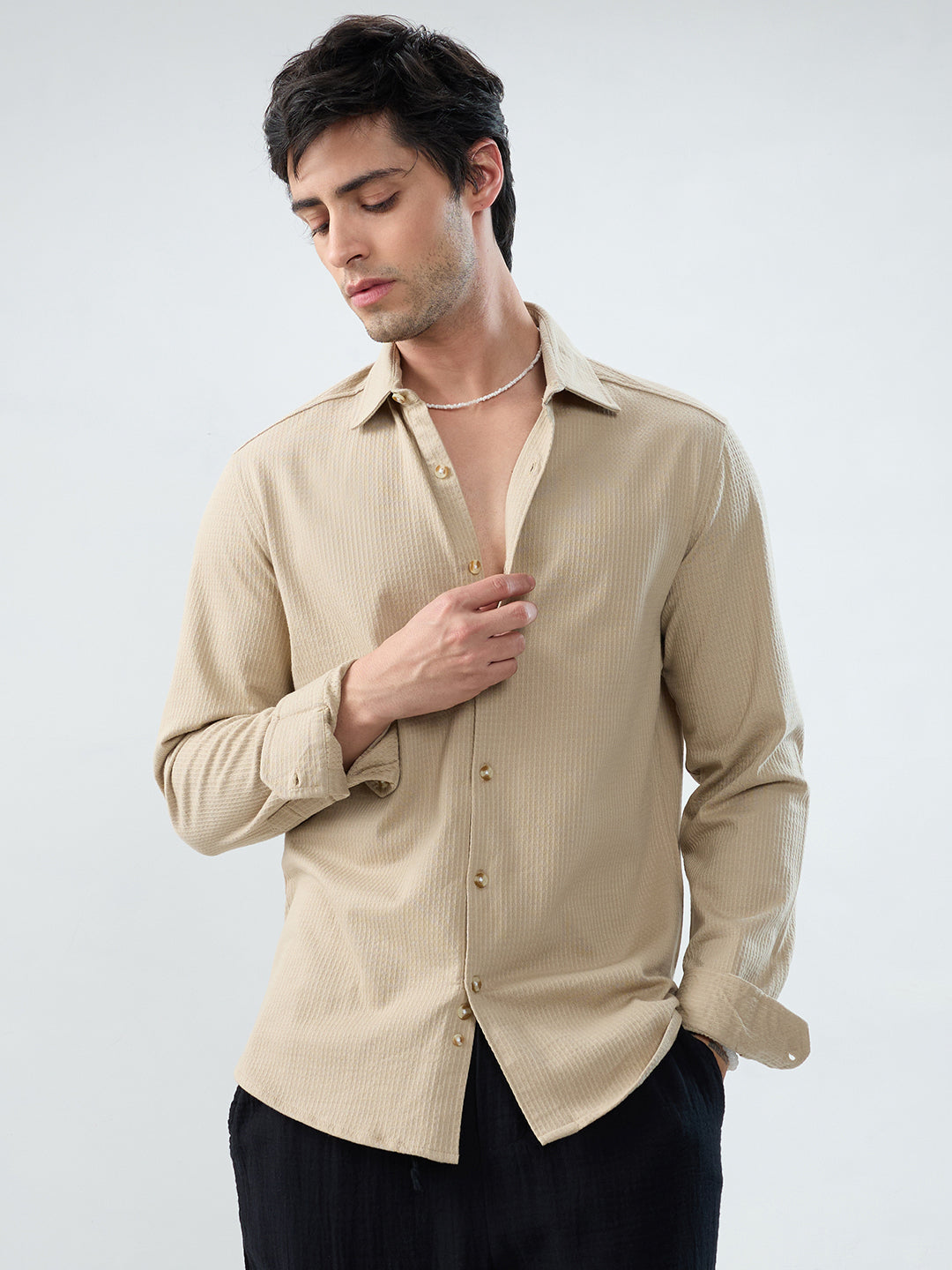 Mist Beige Jacquard Knit Everyday Shirt