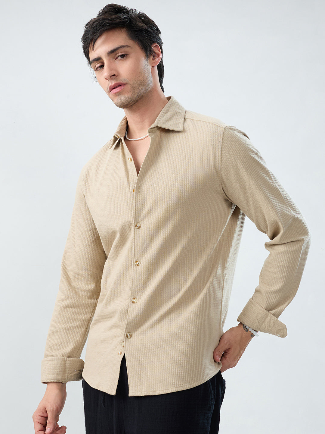 Mist Beige Jacquard Knit Everyday Shirt