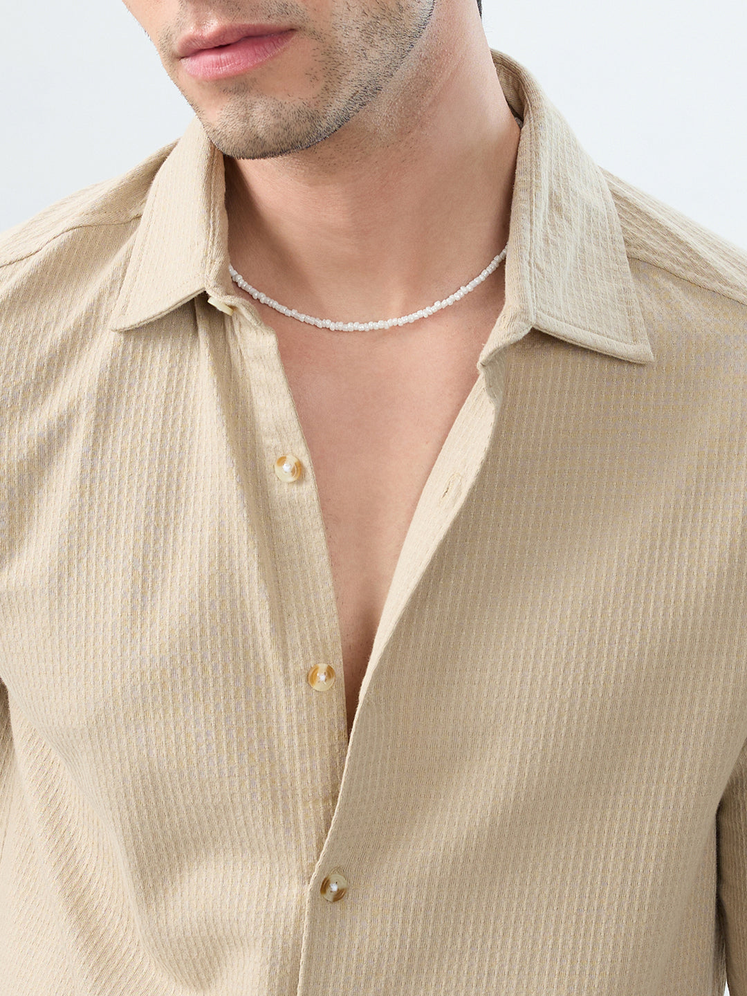 Mist Beige Jacquard Knit Everyday Shirt