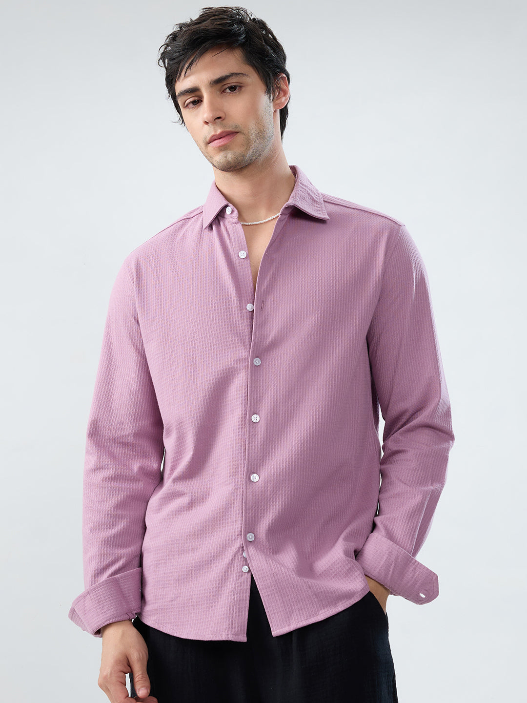 Warm Pink Jacquard Knit Everyday Shirt