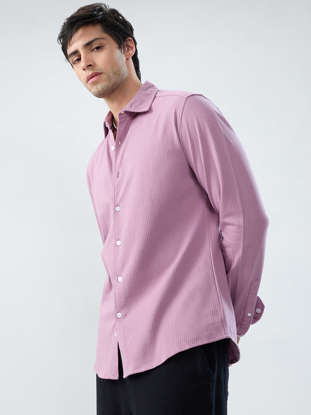 Warm Pink Jacquard Knit Everyday Shirt
