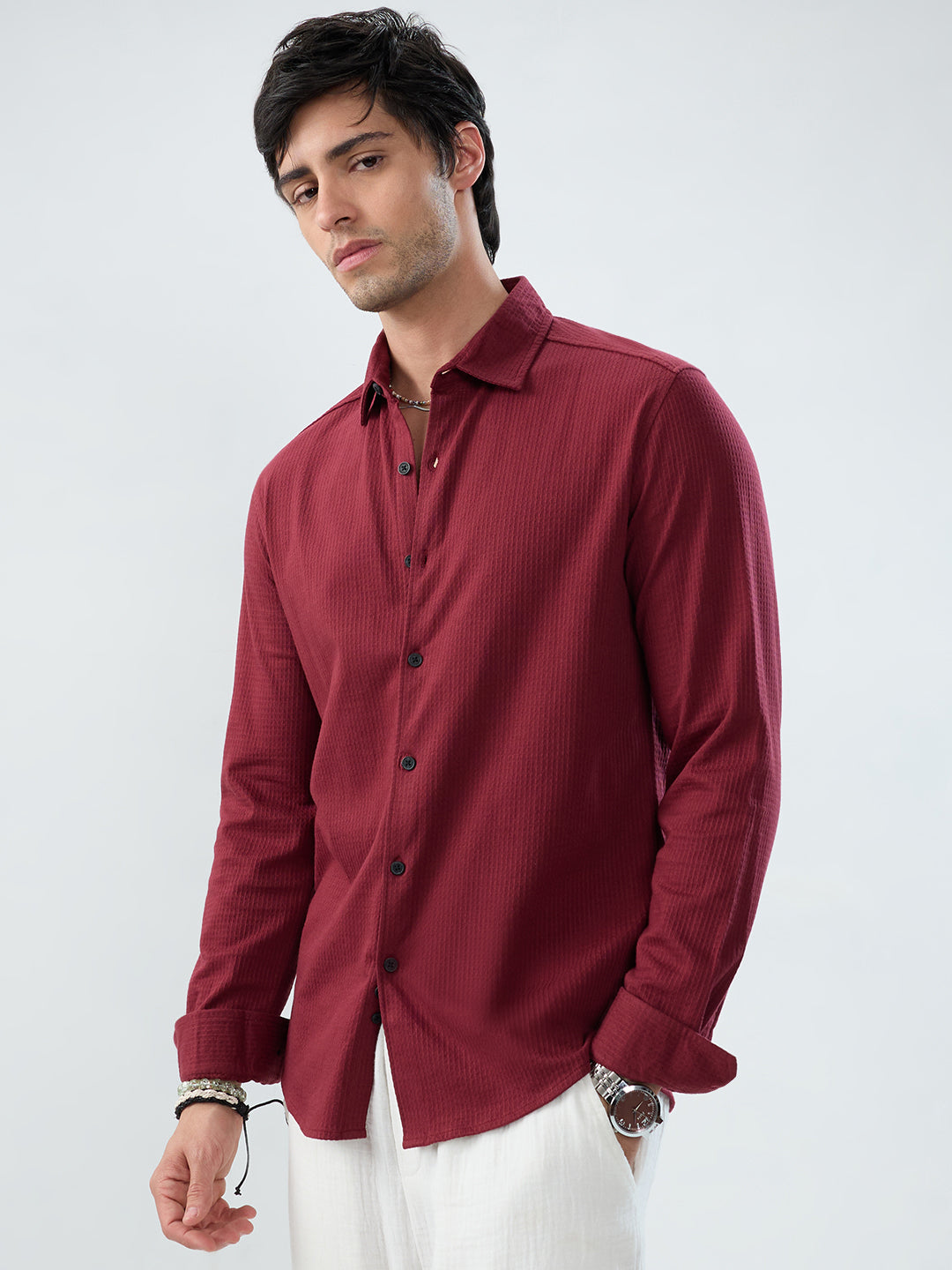 Maroon Jacquard Workday Edit Knit Shirt