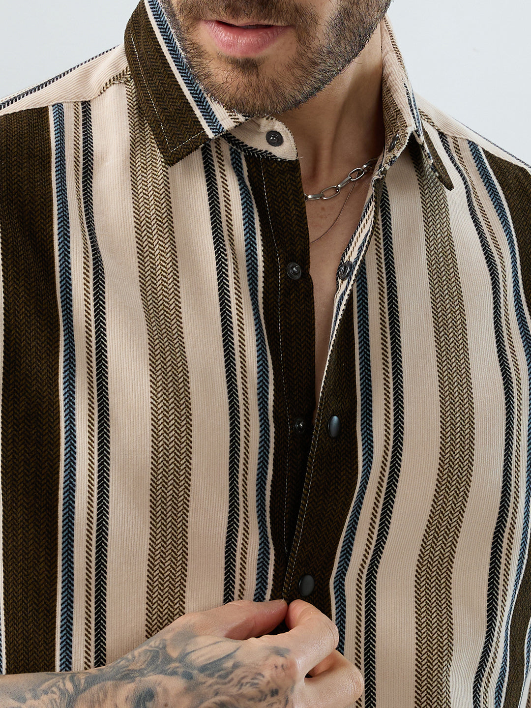 Luxe Brown & Beige Herringbone Striped Shirt