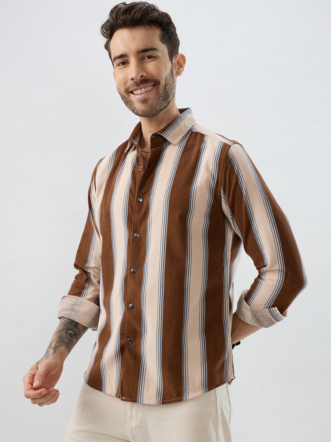 Luxe Meadow Weave Herringbone Multi Striped Corduroy Shirt