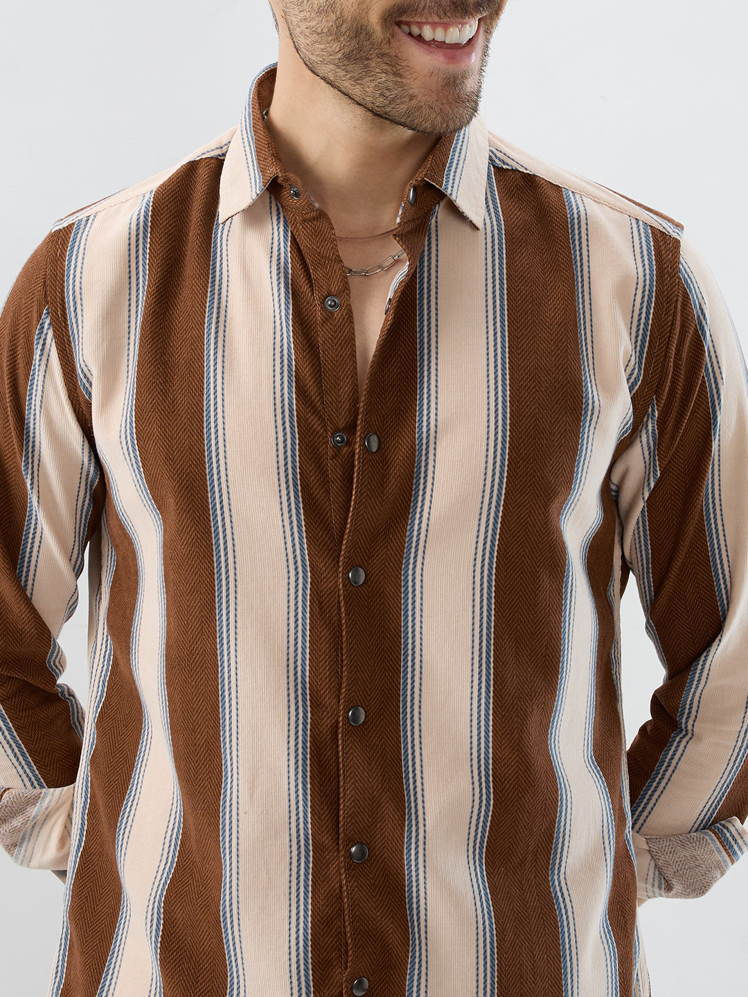 Luxe Meadow Weave Herringbone Multi Striped Corduroy Shirt