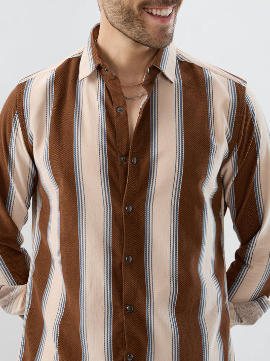 Luxe Meadow Weave Herringbone Multi Striped Corduroy Shirt